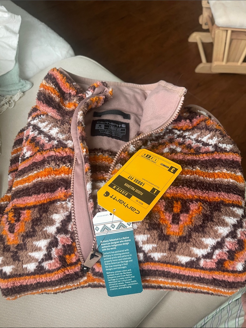 NWT Medium Pink Orange Brown Carhartt Fleece Jacket